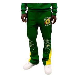 SBL Struck‎ By Love Flare Leg Jogger Pants Green Yellow Fleece Knit Colorblock S